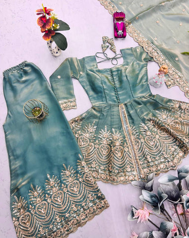 Fendy Silk Teal Green Gown With Sharara