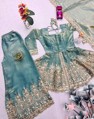 Fendy Silk Teal Green Gown With Sharara