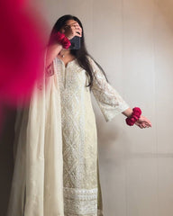 Elegant Off White Color Straight Suit Set