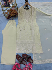 Elegant Off White Color Straight Suit Set