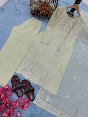 Elegant Off White Color Straight Suit Set