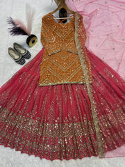 Designer Georgette Orange Top With Pink Lehenga