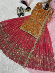 Designer Georgette Orange Top With Pink Lehenga
