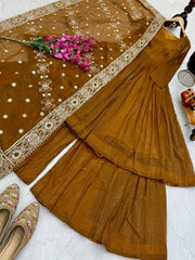 Rakhi Special Gold Crazy Brown Color Sharara Suit