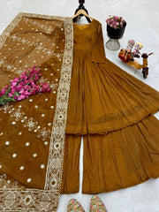 Rakhi Special Gold Crazy Brown Color Sharara Suit