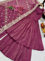 Rakhi Special Gold Crazy Onion Color Sharara Suit