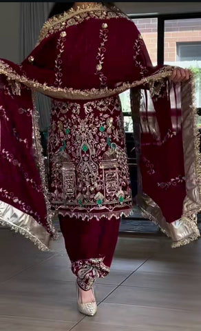 Heavy Work Maroon Color Punjabi Style Dhoti Salwar With Dupatta