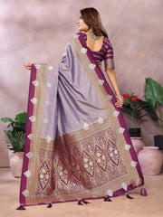 Lavender Color Traditional Wear Kalamkari Silk Saree