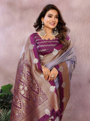 Lavender Color Traditional Wear Kalamkari Silk Saree