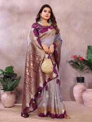 Lavender Color Traditional Wear Kalamkari Silk Saree
