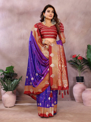 Purple Color Traditional Wear Kalamkari Silk Saree