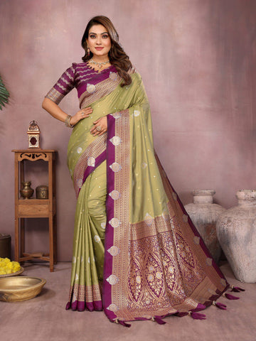 Mehndi Color Traditional Wear Kalamkari Silk Saree
