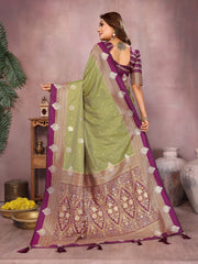 Mehndi Color Traditional Wear Kalamkari Silk Saree