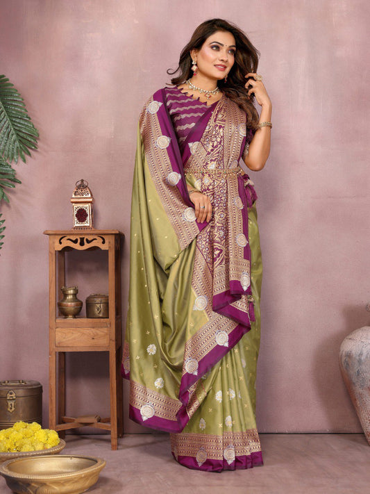 Mehndi Color Traditional Wear Kalamkari Silk Saree