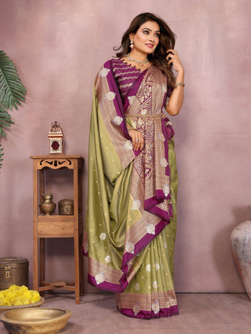 Mehndi Color Traditional Wear Kalamkari Silk Saree