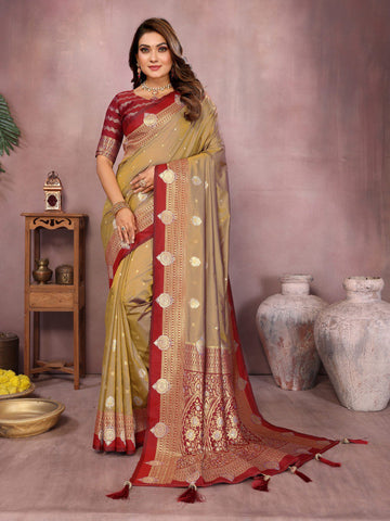 Mustard Color Traditional Wear Kalamkari Silk Saree