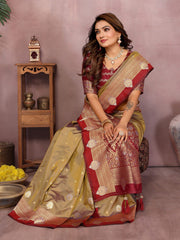 Mustard Color Traditional Wear Kalamkari Silk Saree