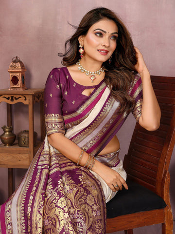 Occasion Wear Off White Color Designer Silk Saree