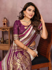 Occasion Wear Off White Color Designer Silk Saree