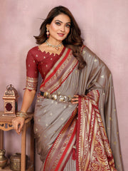 Occasion Wear Gray Color Designer Silk Saree