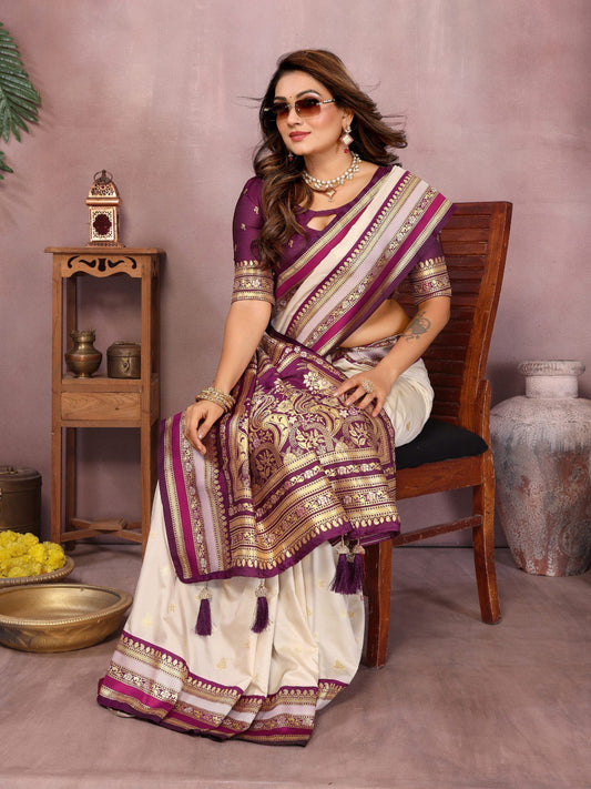 Occasion Wear Off White Color Designer Silk Saree