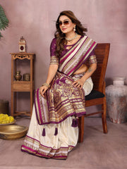 Occasion Wear Off White Color Designer Silk Saree