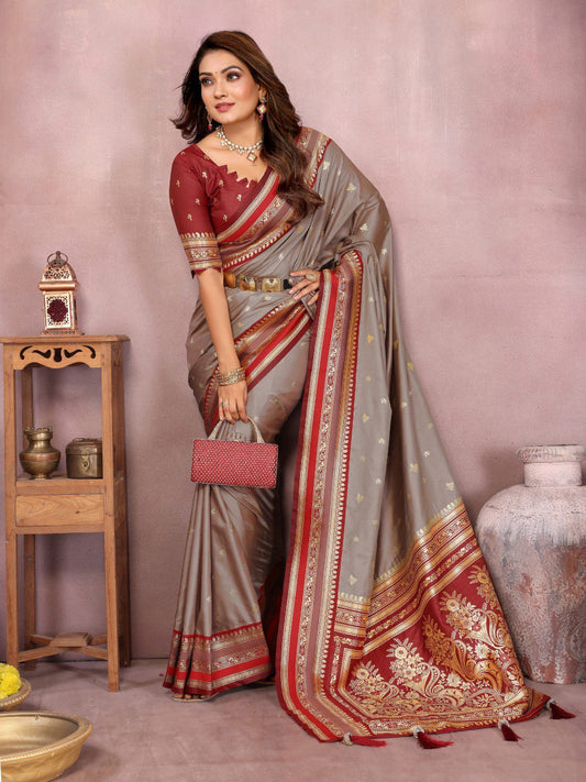 Occasion Wear Gray Color Designer Silk Saree