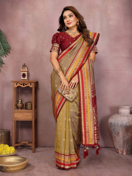 Occasion Wear Mustard Color Designer Silk Saree