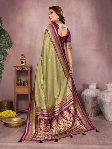 Occasion Wear Mehndi Color Designer Silk Saree