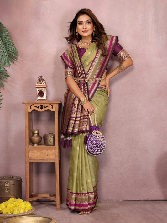 Occasion Wear Mehndi Color Designer Silk Saree