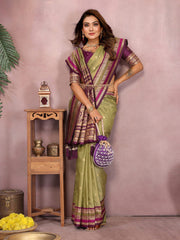 Occasion Wear Mehndi Color Designer Silk Saree