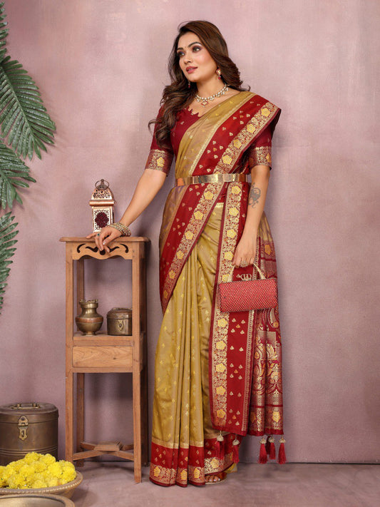 Mustard Color Function Wear Kalamkari Silk Sarees
