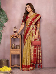 Mustard Color Function Wear Kalamkari Silk Sarees
