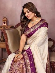 Off White Color Function Wear Kalamkari Silk Sarees
