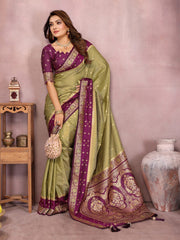 Mehndi Color Function Wear Kalamkari Silk Sarees