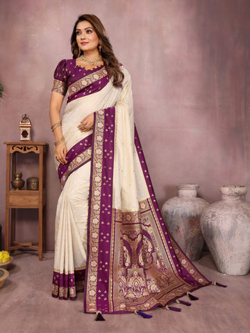 Off White Color Function Wear Kalamkari Silk Sarees