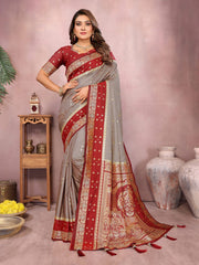 Grey Color Function Wear Kalamkari Silk Sarees