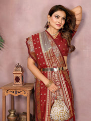 Grey Color Function Wear Kalamkari Silk Sarees