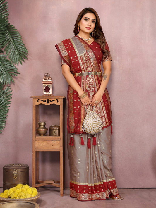 Grey Color Function Wear Kalamkari Silk Sarees