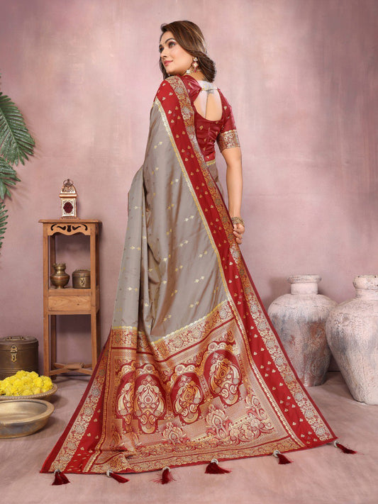 Grey Color Function Wear Kalamkari Silk Sarees