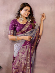Lavender Color Function Wear Kalamkari Silk Sarees