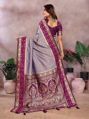 Lavender Color Function Wear Kalamkari Silk Sarees