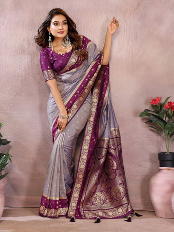 Lavender Color Function Wear Kalamkari Silk Sarees