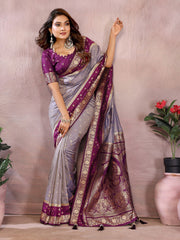 Lavender Color Function Wear Kalamkari Silk Sarees