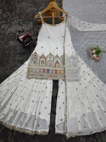 White Color Georgette Stylish Sharara Suit