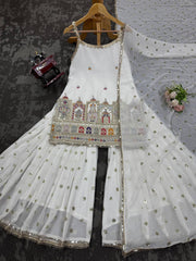 White Color Georgette Stylish Sharara Suit