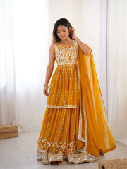 Adorable Heavy Work Yellow Color Top With Lehenga