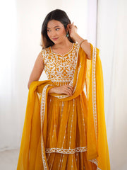 Adorable Heavy Work Yellow Color Top With Lehenga
