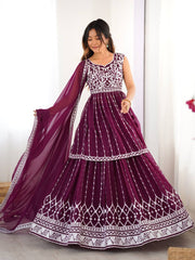 Adorable Heavy Work Wine Color Top With Lehenga