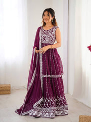 Adorable Heavy Work Wine Color Top With Lehenga